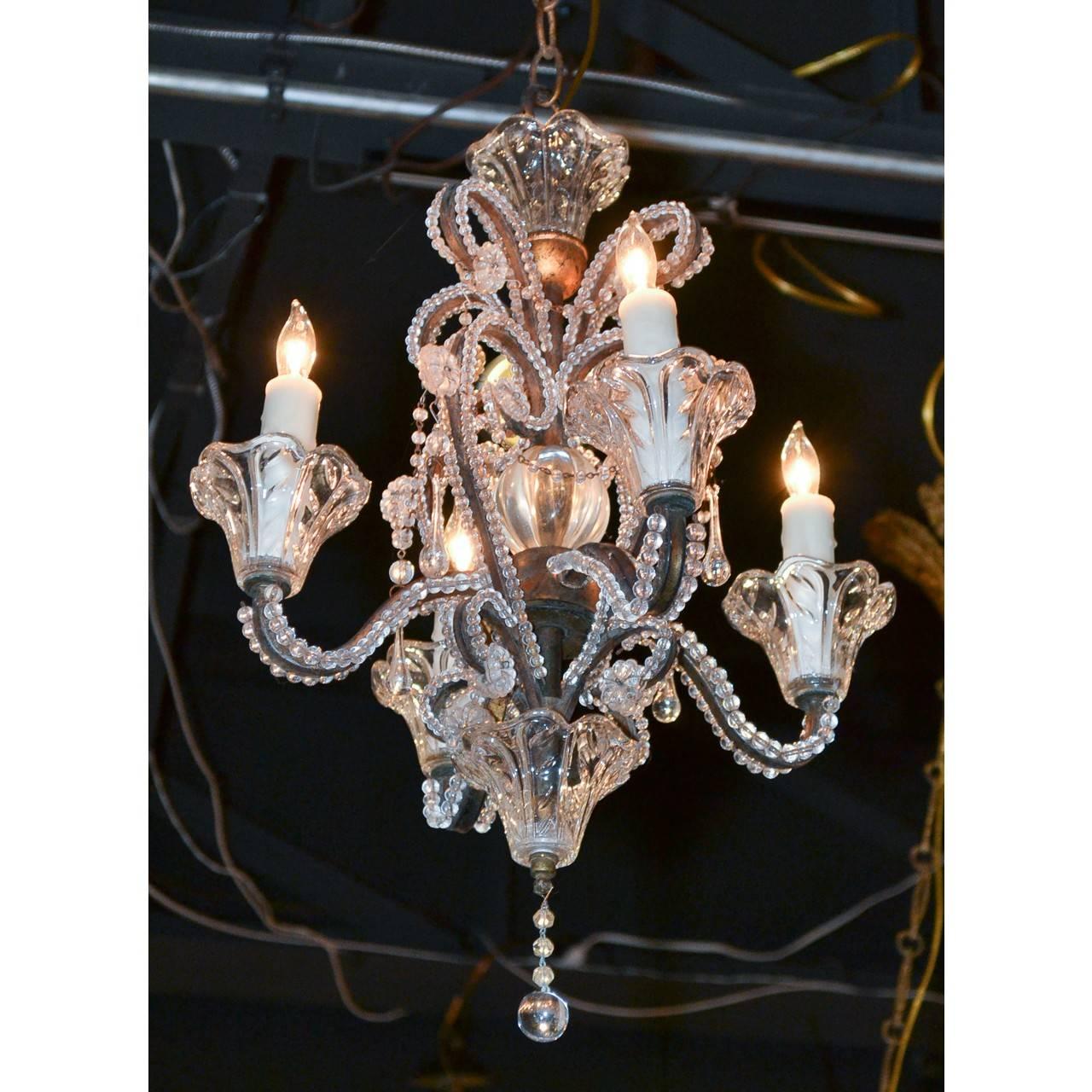 Petite Beaded Italian Chandelier In Good Condition In Dallas, TX