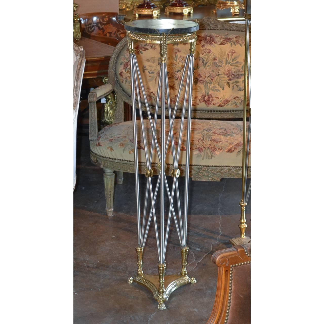 Midcentury French Directoire Style Steel and Brass Pedestal 2