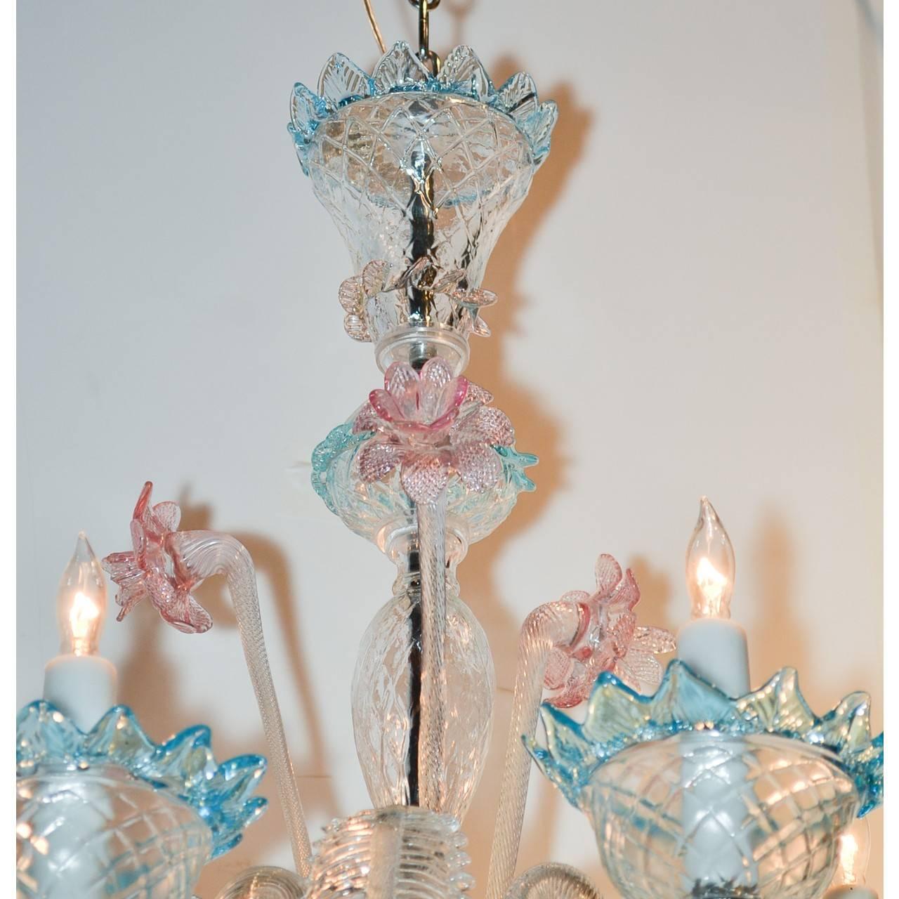 This is a beautiful, hard to find petite jewel of a chandelier composed of Murano mouth blown glass, circa 1930.
Italian
Measures: 27 inches height x 19 inches wide.
 