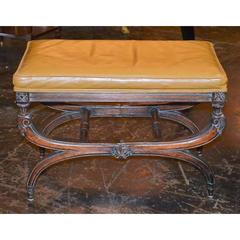 Antique French Walnut and Leather Bench, circa 1880