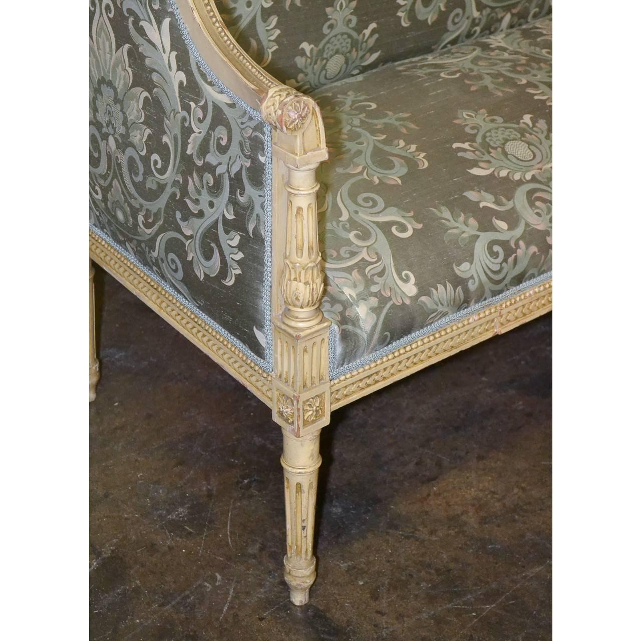 Louis XVI French Carved and Painted Settee, 19th Century In Good Condition In Dallas, TX