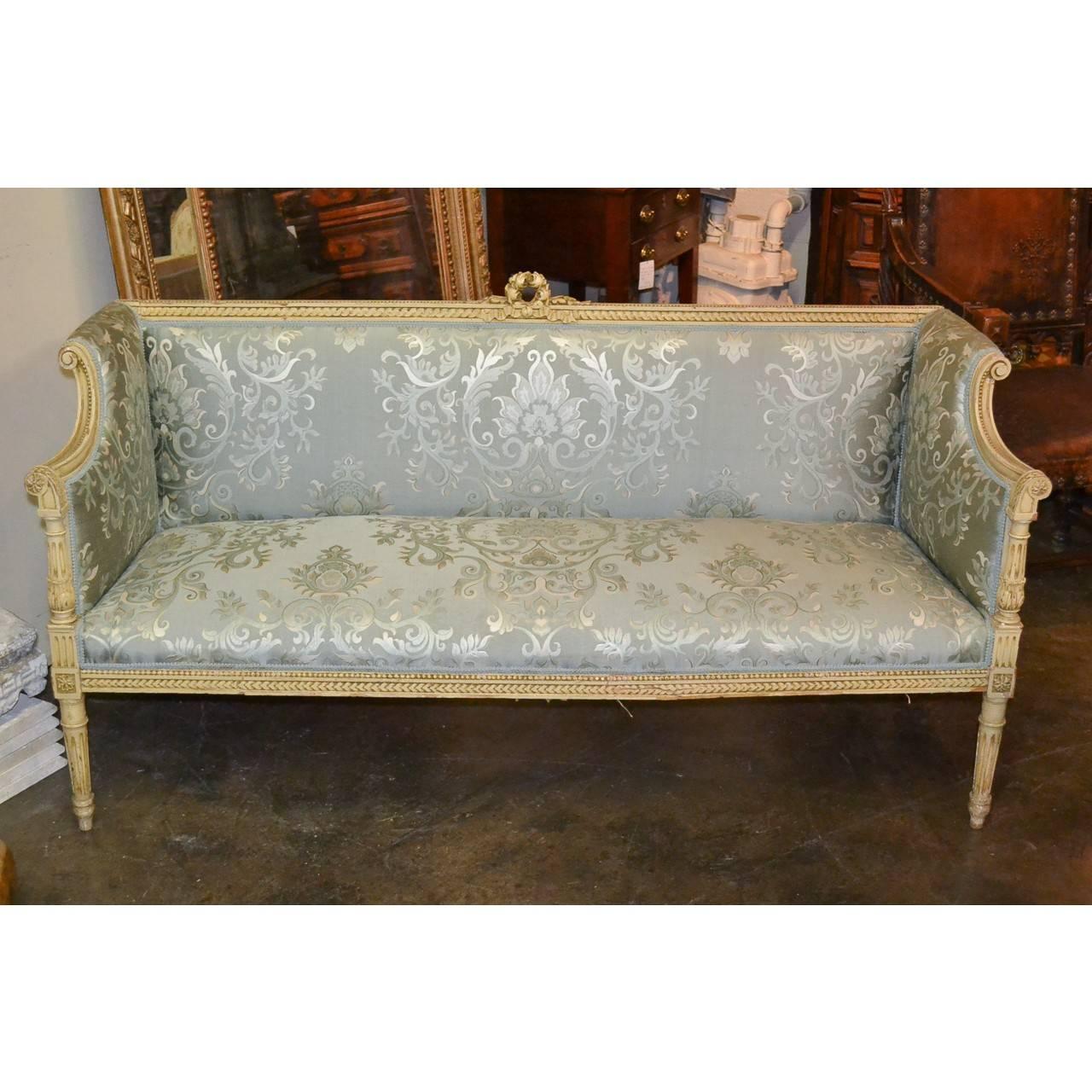 Late 19th Century Louis XVI French Carved and Painted Settee, 19th Century