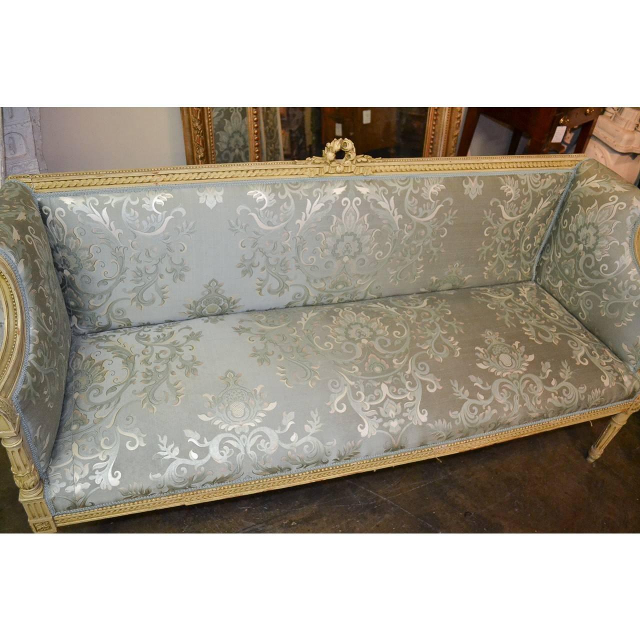 Louis XVI French Carved and Painted Settee, 19th Century 1