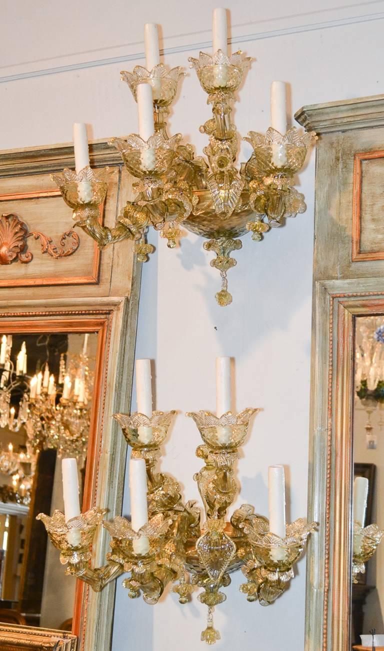 Impressive Pair of Blown Glass Venetian Sconces 3