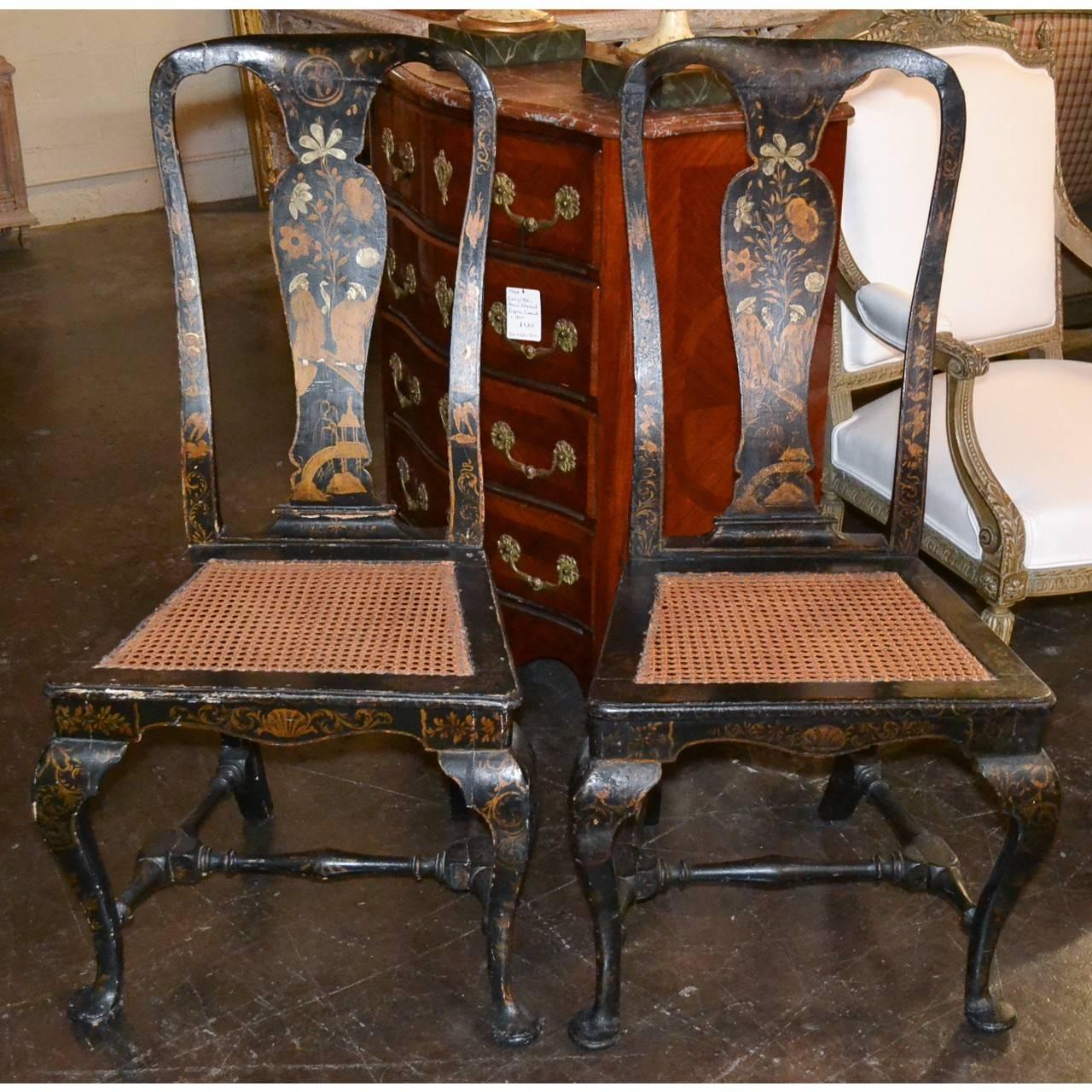 Pair of English Hand-Painted Side Chairs, circa 1780 1