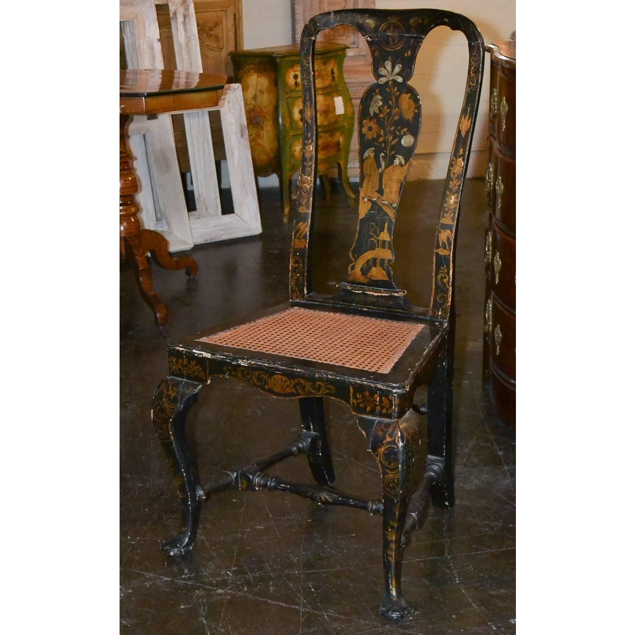 Pair of English Hand-Painted Side Chairs, circa 1780 2