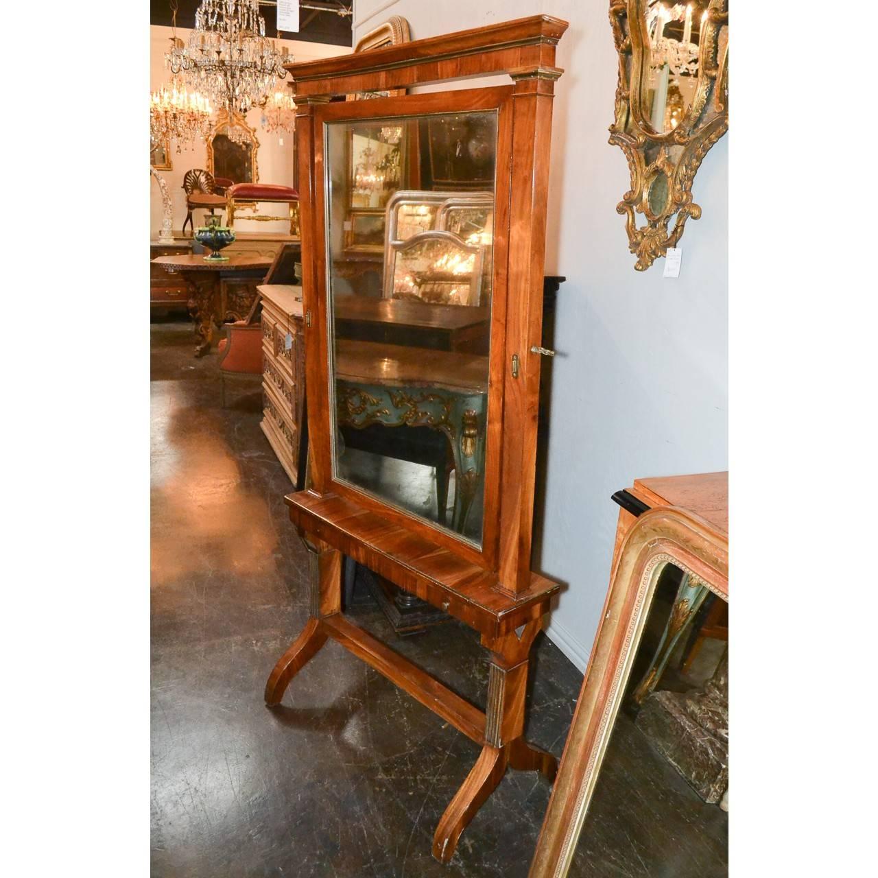 French 19th Century Directoire Cheval Mirror with Drawer