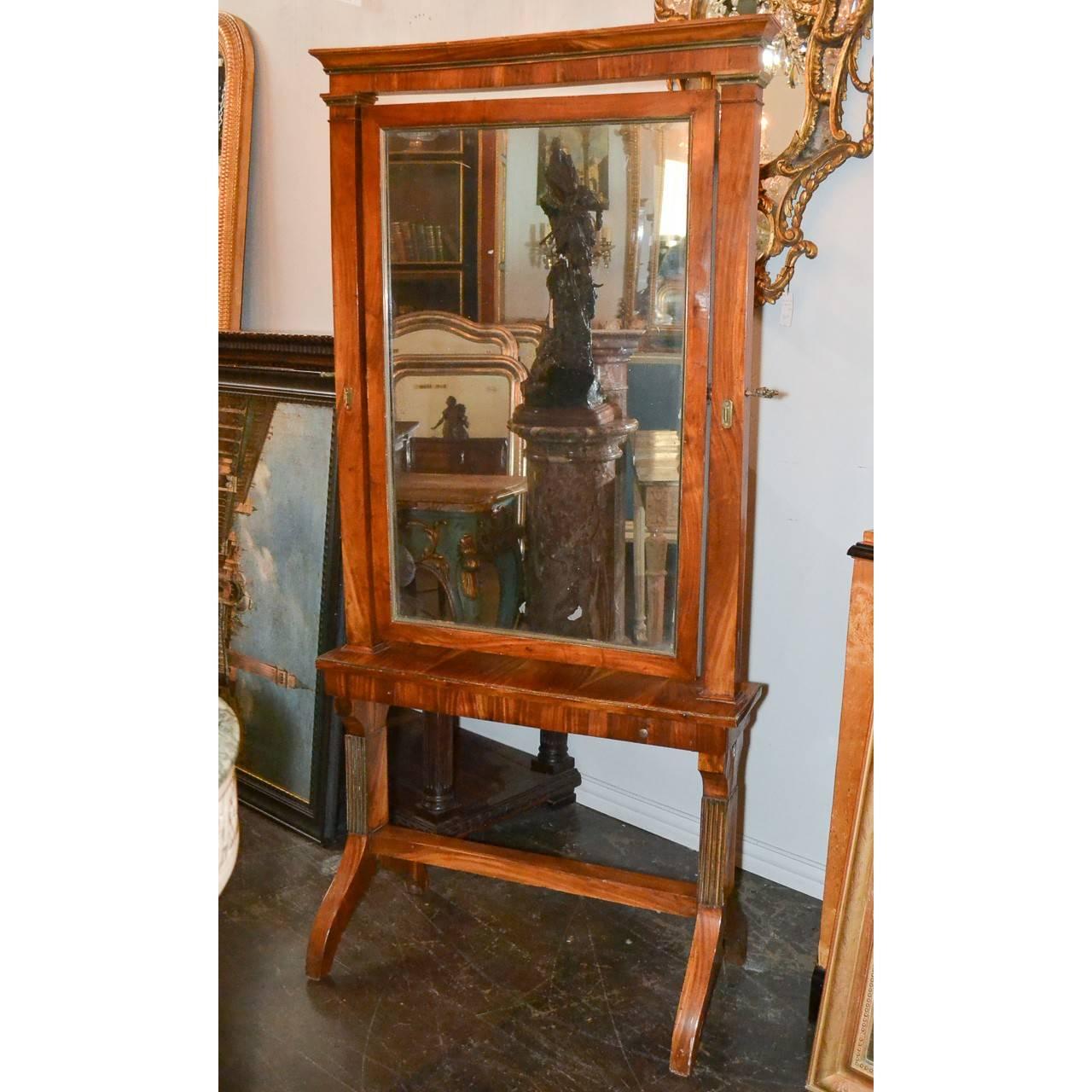 Mid-19th Century 19th Century Directoire Cheval Mirror with Drawer