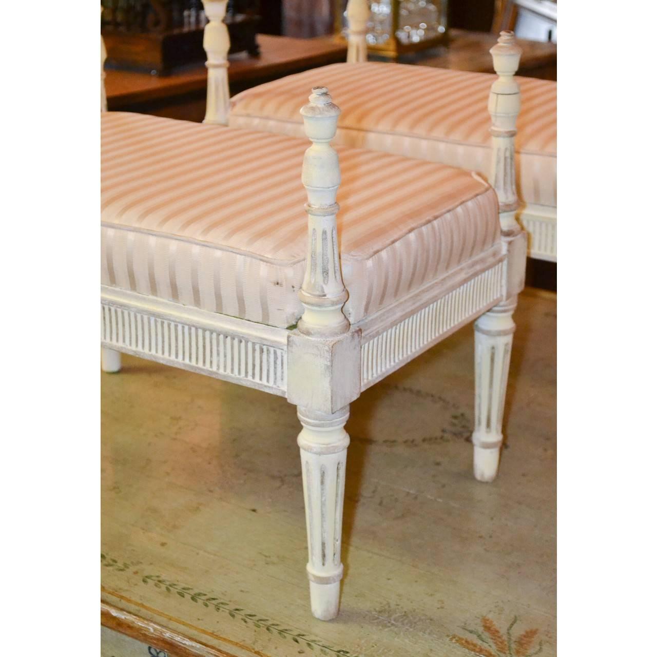 This lovely pair of benches were made in France, circa 1930 in the Louis XVI style. Ready for your home.
     