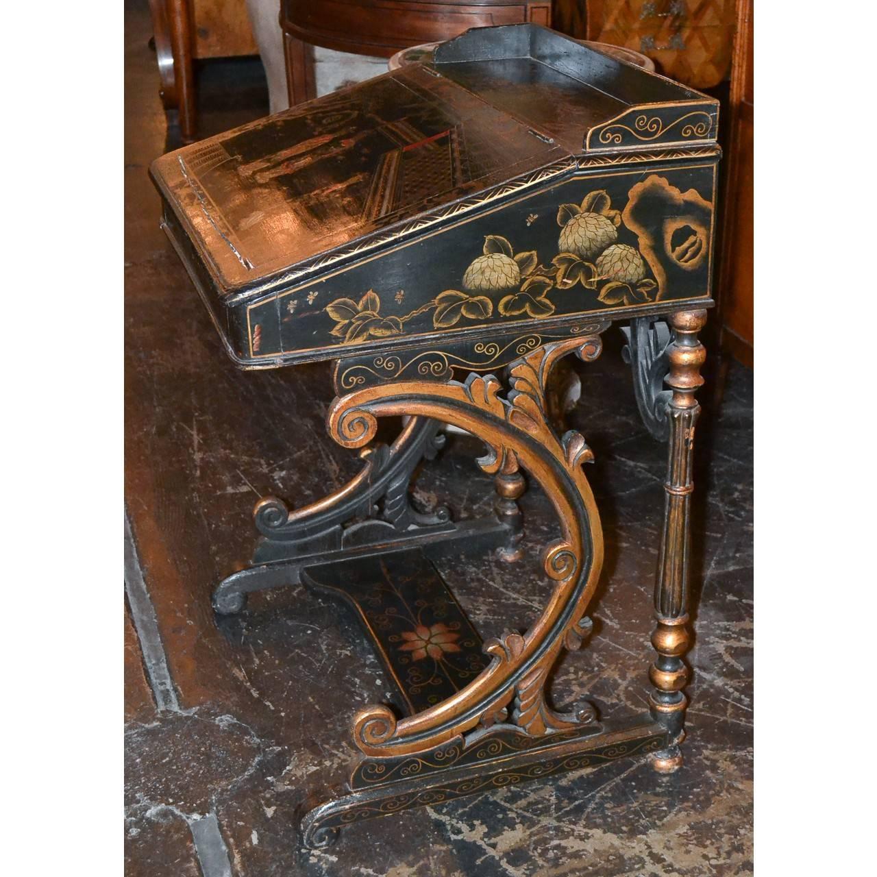 Lacquered Nice 19th Century English Chinoiserie Davenport Desk