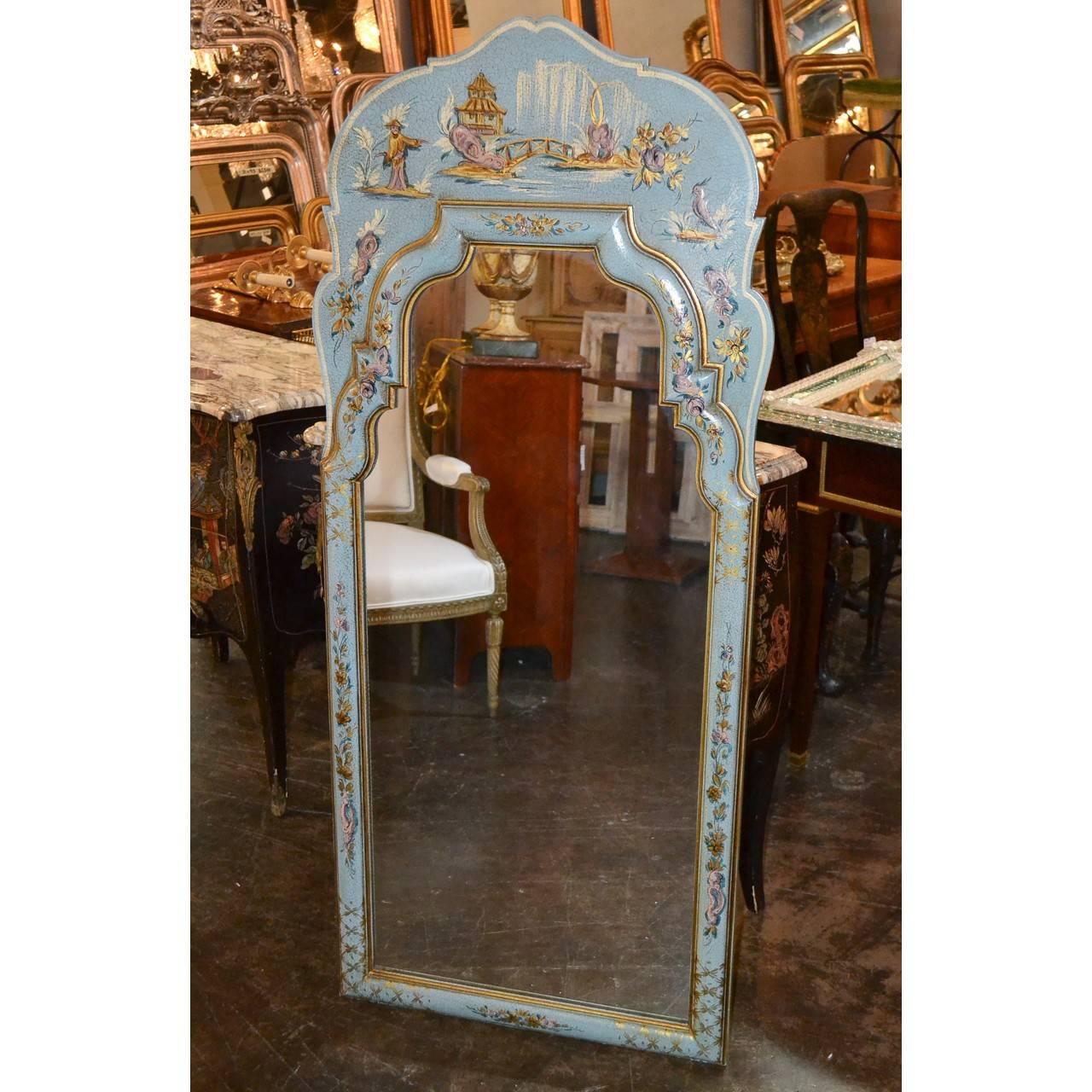 Queen Anne Style Chinoiserie Lacquered Mirror In Good Condition In Dallas, TX