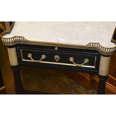 French Midcentury Jansen Style Black Console with Carrara Marble Top
