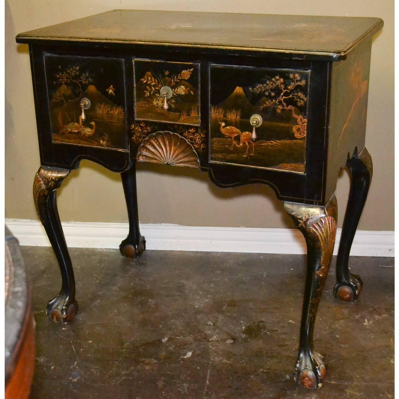 Lacquered Early 19th Century Queen Anne Chinoiserie Lowboy