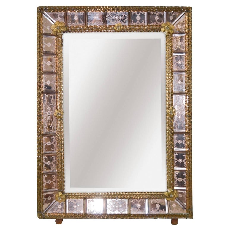 Antique Pink Etched Mirror at 1stDibs