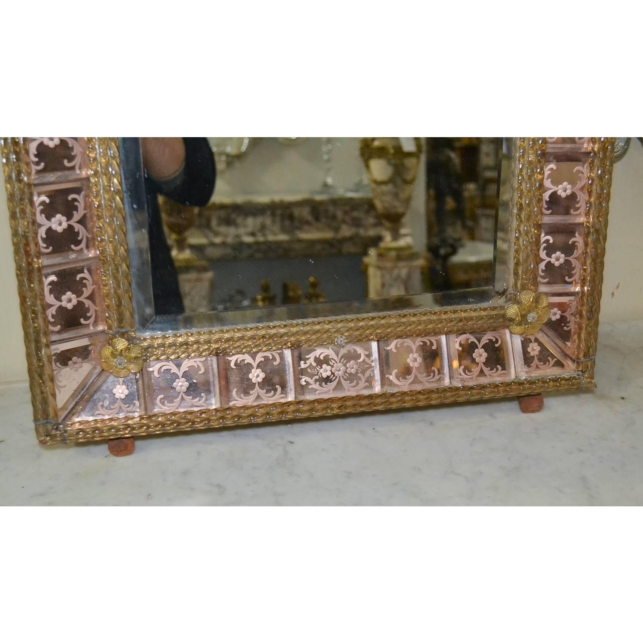 antique pink glass mirror