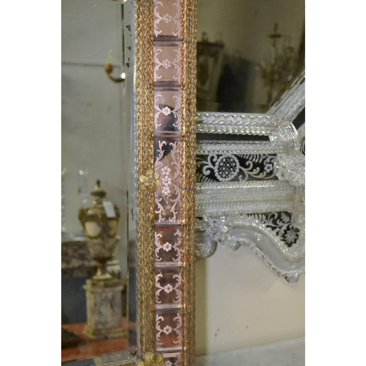 Italian Antique Pink Venetian Etched Mirror