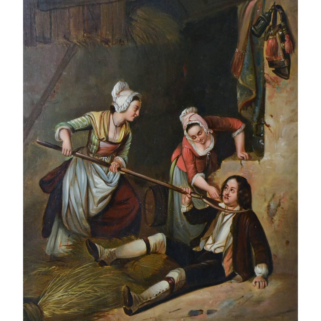 Wood Pair of 19th Century English Framed Oil on Panel Paintings