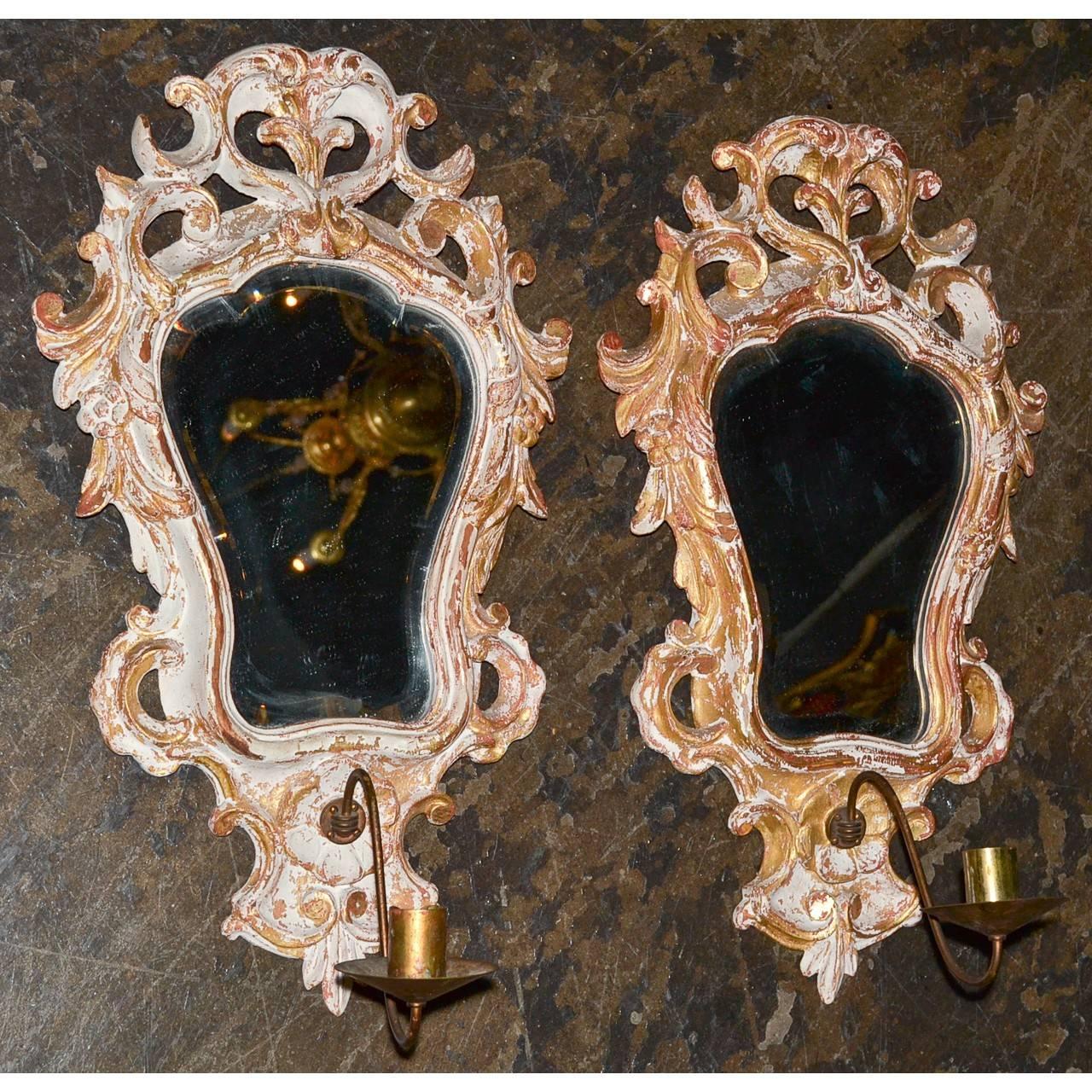 Metal Pair of Italian Giltwood and Gesso Sconces