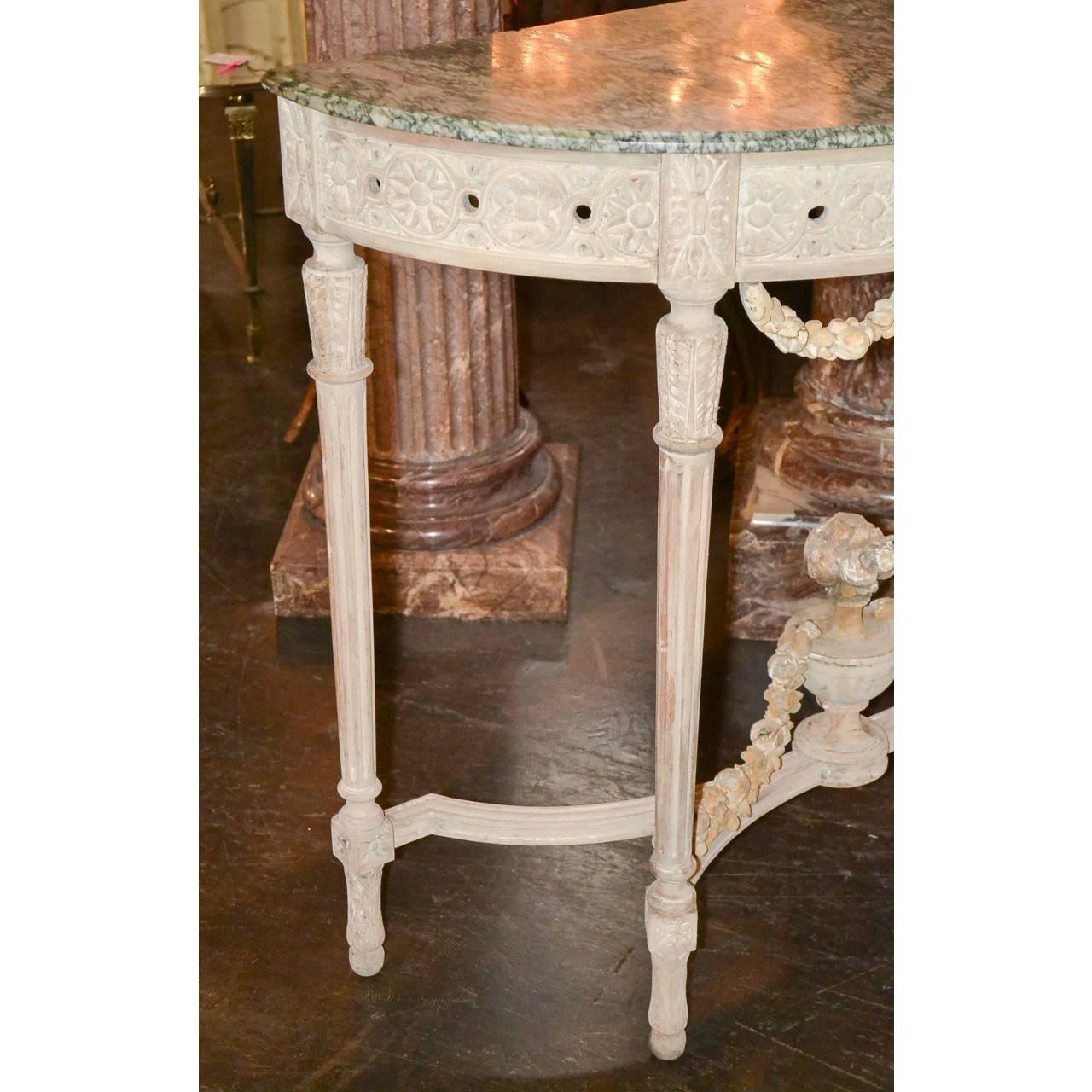 Hand-Painted Antique French Louis XVI Painted Console with Marble Top