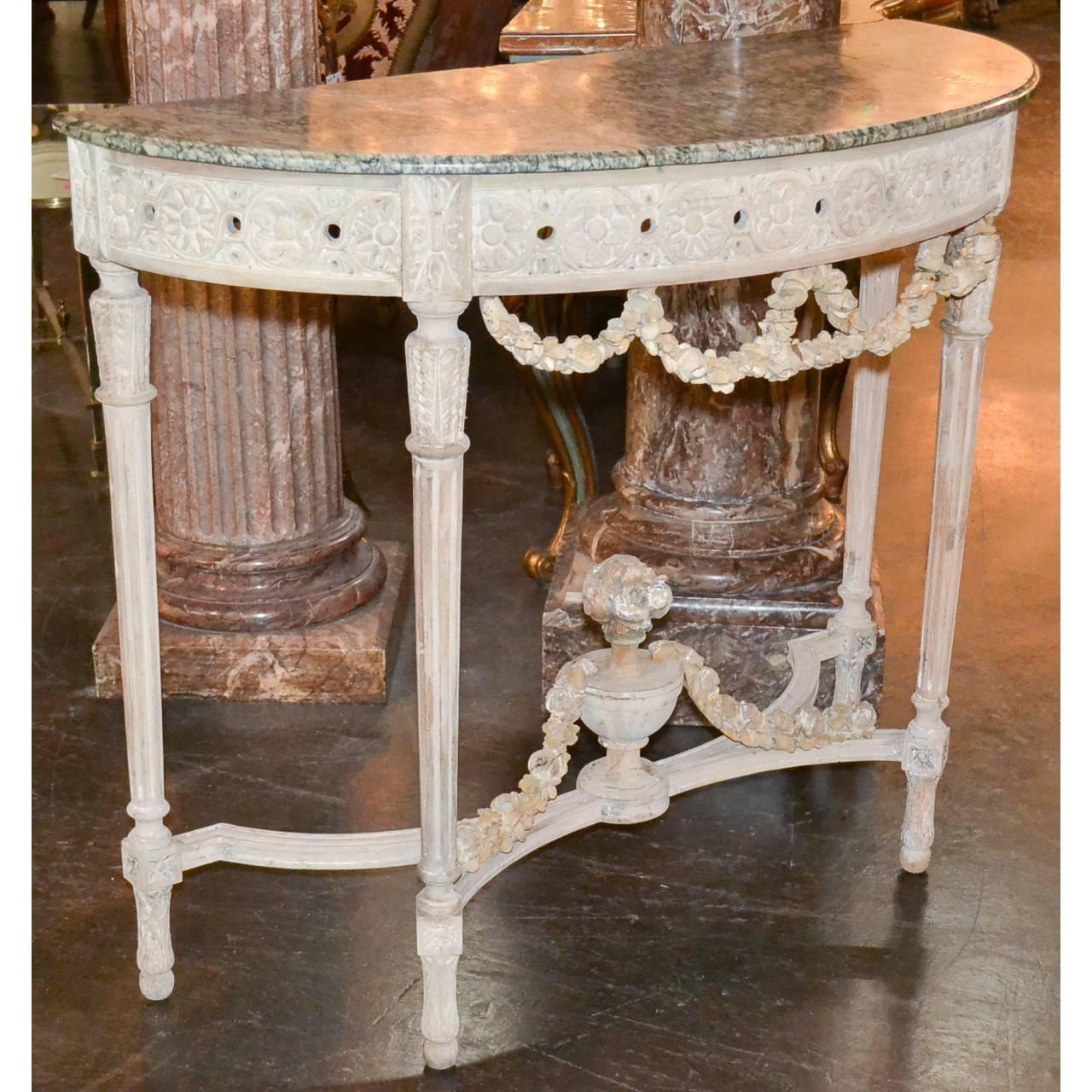 Late 19th Century Antique French Louis XVI Painted Console with Marble Top