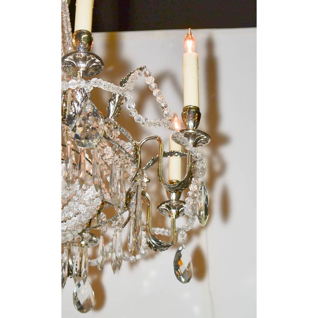 French Beaded and Silver Gilt Basket Form Chandelier In Good Condition In Dallas, TX