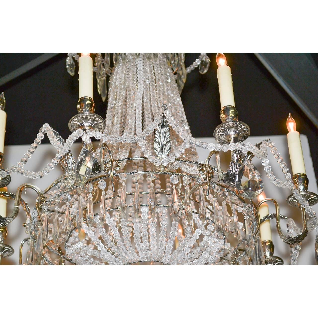 Early 20th Century French Beaded and Silver Gilt Basket Form Chandelier