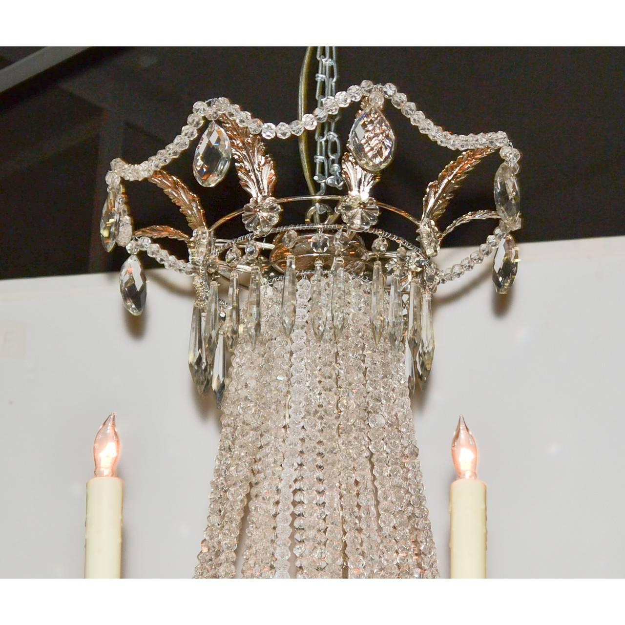 French Beaded and Silver Gilt Basket Form Chandelier 1