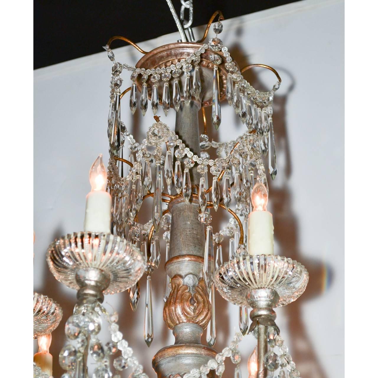Beaded Italian Painted Wood and Crystal Chandelier