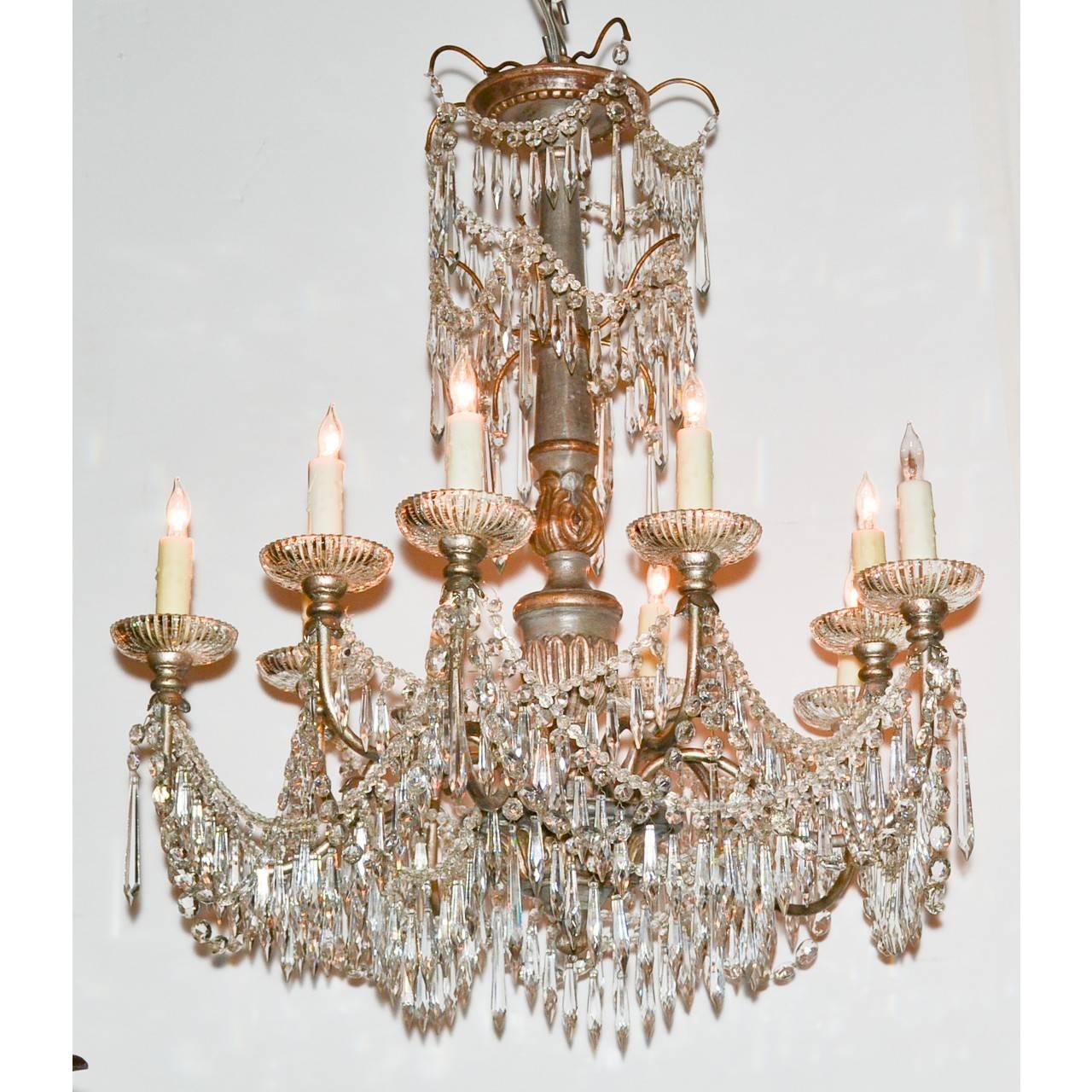 Italian Painted Wood and Crystal Chandelier In Good Condition In Dallas, TX