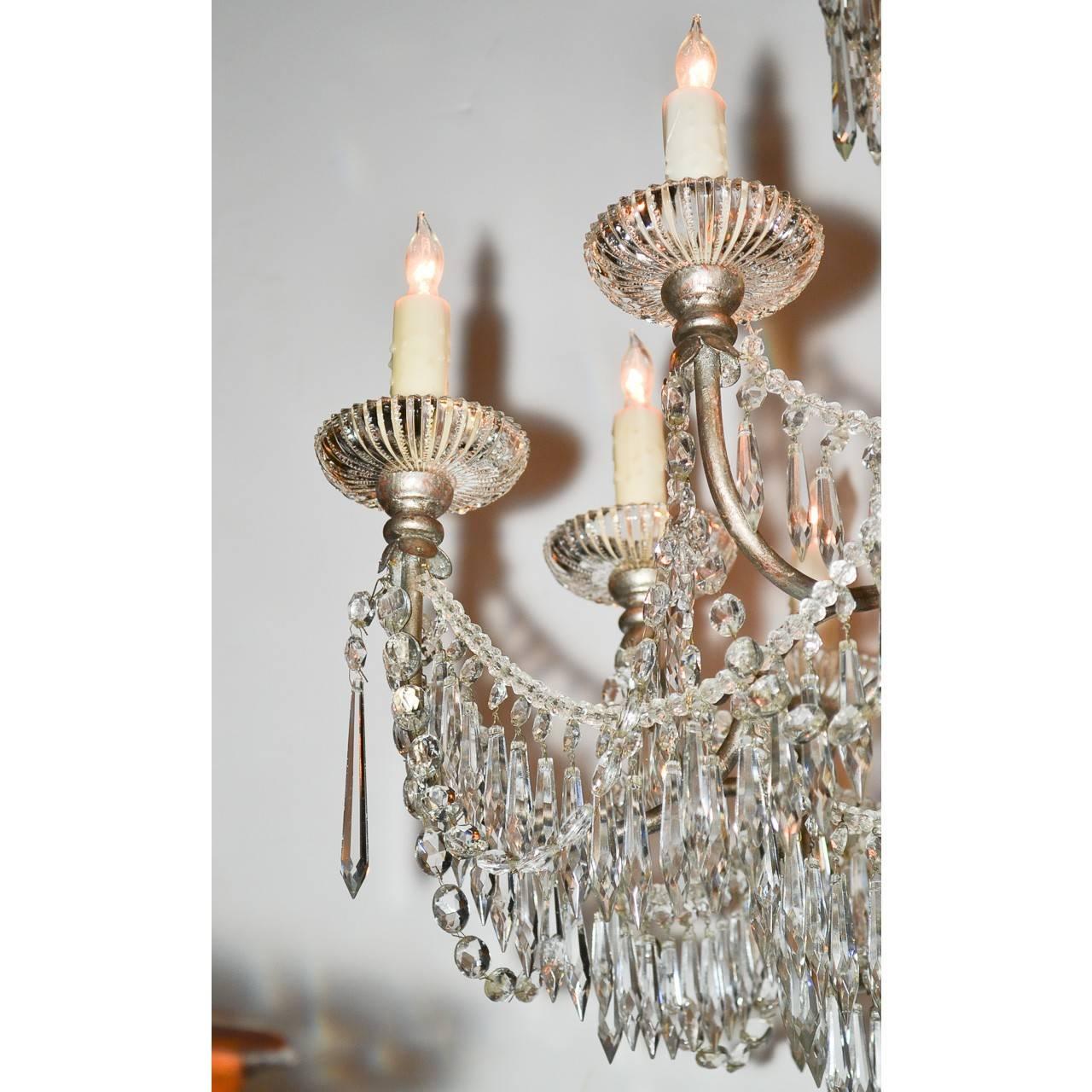 Early 20th Century Italian Painted Wood and Crystal Chandelier