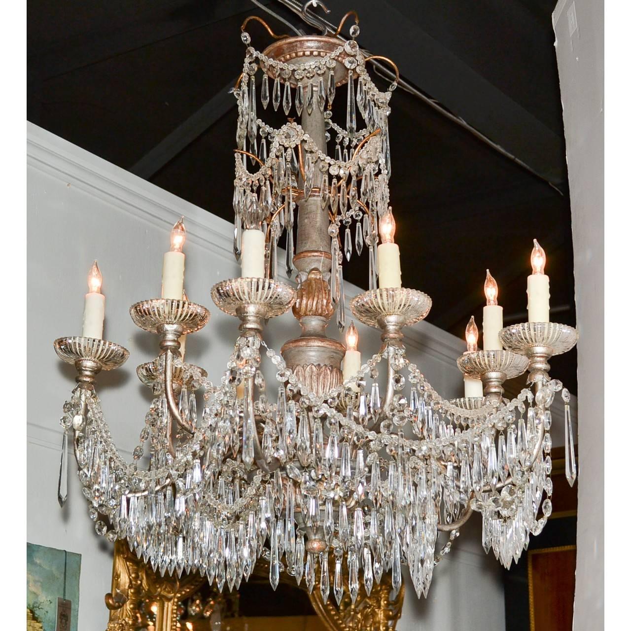 Italian Painted Wood and Crystal Chandelier 1