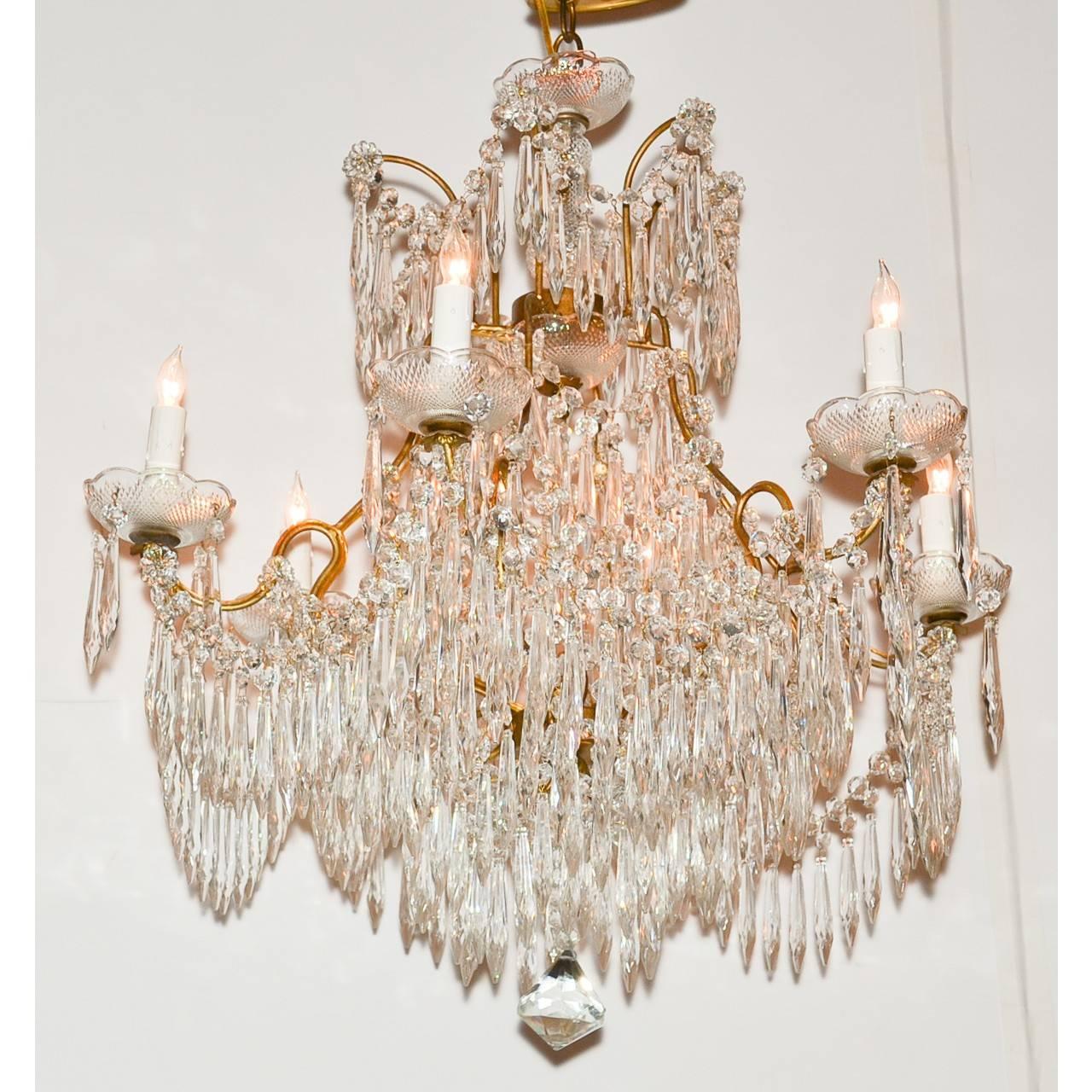 French Crystal Prism Chandelier, circa 1940 In Good Condition In Dallas, TX