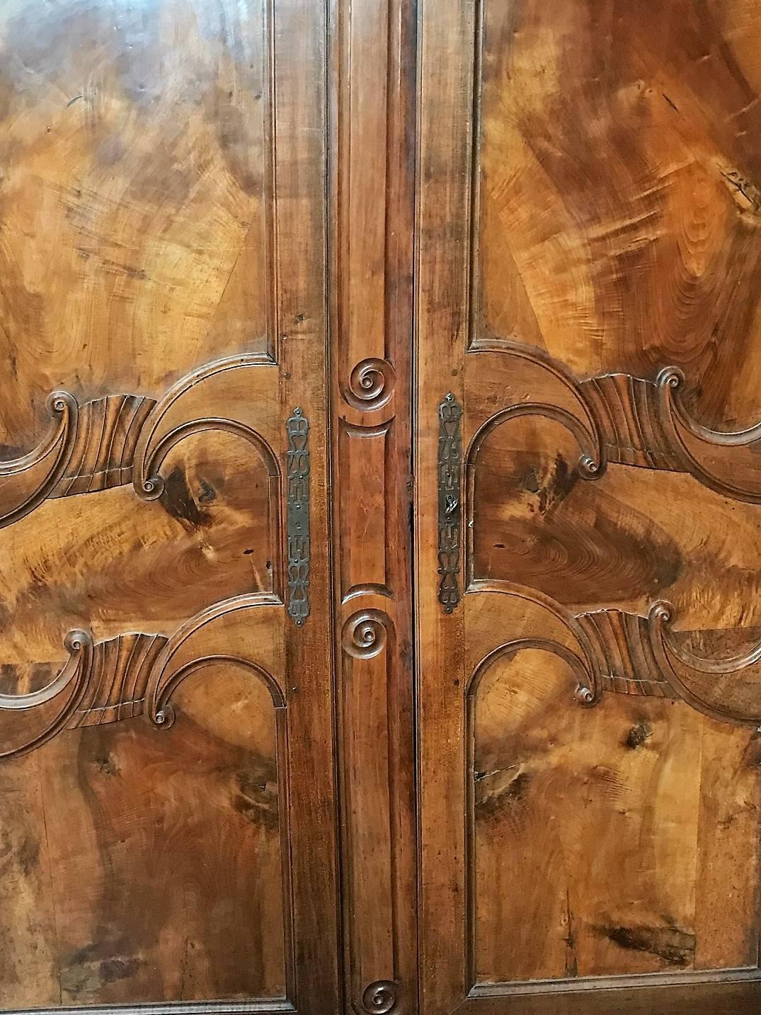 Early 19th Century, French Provincial Walnut and Cherry Armoire 4