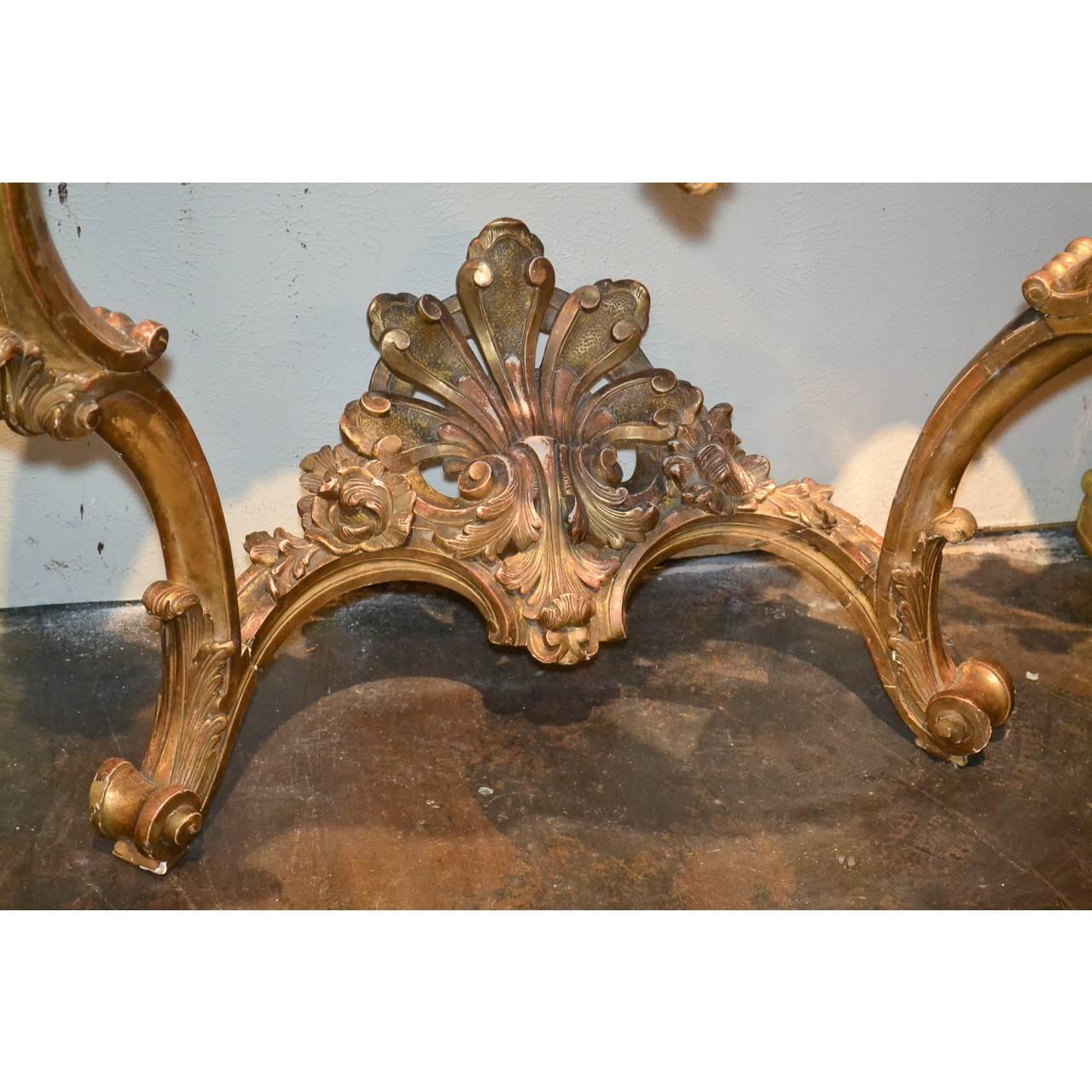 19th Century Antique French Carved Giltwood Console with Carrara Marble Top, circa 1860