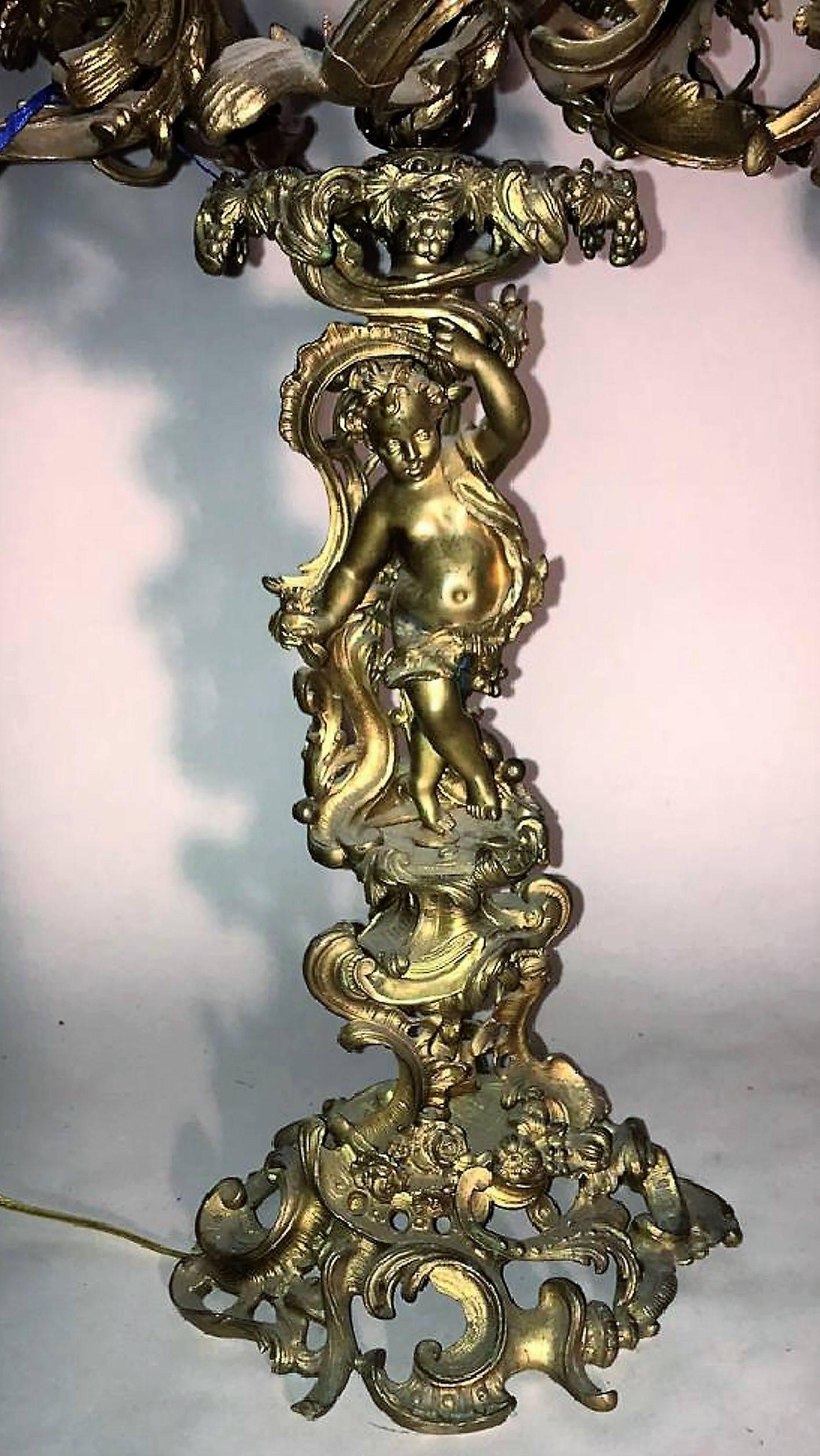 Antique Pair of French Rococo Style Bronze Cherub Candelabra In Good Condition In Dallas, TX