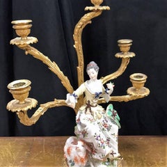 19th Century Meissen Porcelain and Bronze Figural Candelabra