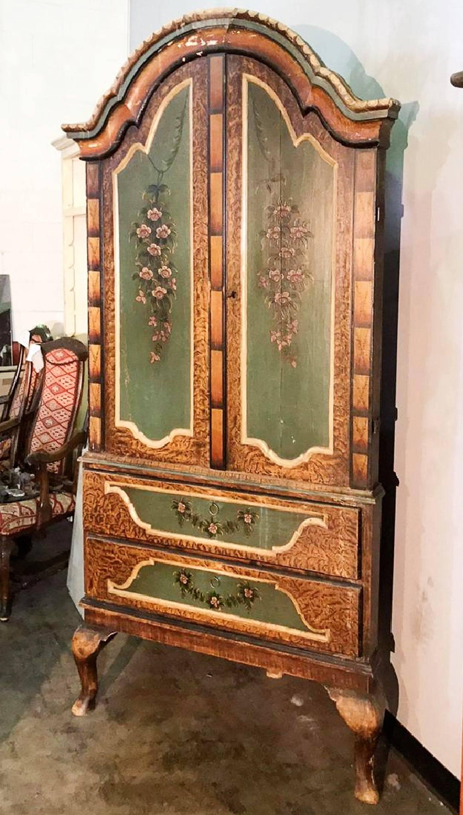 Hand-Carved 18th Century Swedish Carved and Painted Corner Cabinet, Rare