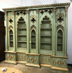 Antique Italian Gothic Revival Cabinet Bookcase