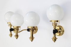 Brass fire hand wall sconce style Maison Jansen Vereinigte Werkstätten Set of 3