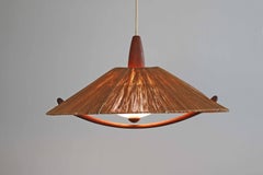Large Temde pendant lamp made of teak and sisal cord 1960s