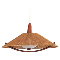 Large Temde pendant lamp made of teak and sisal cord 1960s