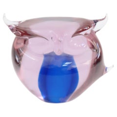 Ermanno Nason Murano glass owl signed Sommerso glass for Cenedese Italy 1960s.