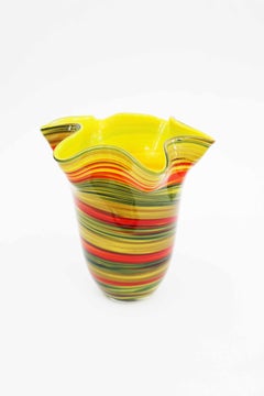 Large Italian multicolored swirl fazzoletto Murano glass vase from the 1980s