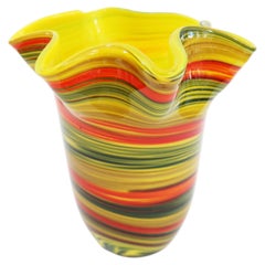 Large Italian multicolored swirl fazzoletto Murano glass vase from the 1980s