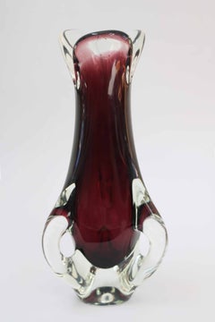 Large 2.3 kg mouth-blown crystal glass vase clear purple by Joska Germany 1970
