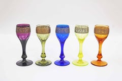 Bohemian Art Deco Oroplasic Chalices by Moser Czechoslovakia 1920s Set of 5