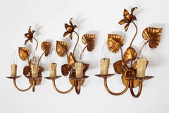 3 Set Italian golden floral florentine Hollywood Regency wall sconce Italy 1970s