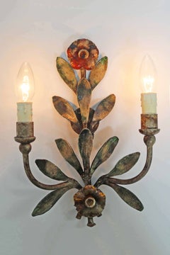 Florentine Style Hollywood Regency Floral Wall Lamp by Hans Möller 1970s