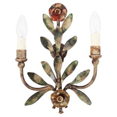 Florentine Style Hollywood Regency Floral Wall Lamp by Hans Möller 1970s