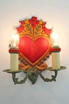 Vintage Italian Lovebirds Florentine Wall Lamp 1970s